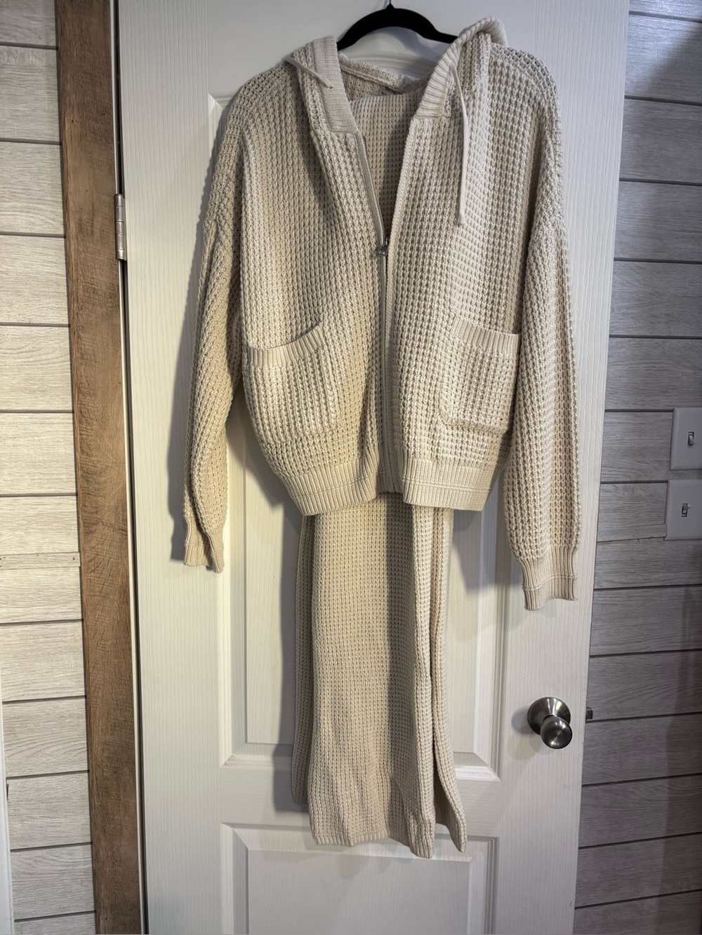 Sincerely Jewels Cream Waffle-Knit Zip Hoodie and Pants Set
